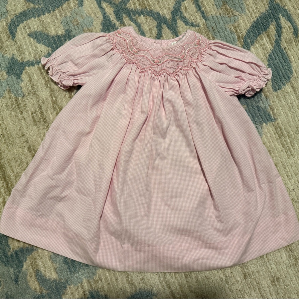 Smocked Petit Ami Pink Baby Dress with Embroidered Details 3 months
